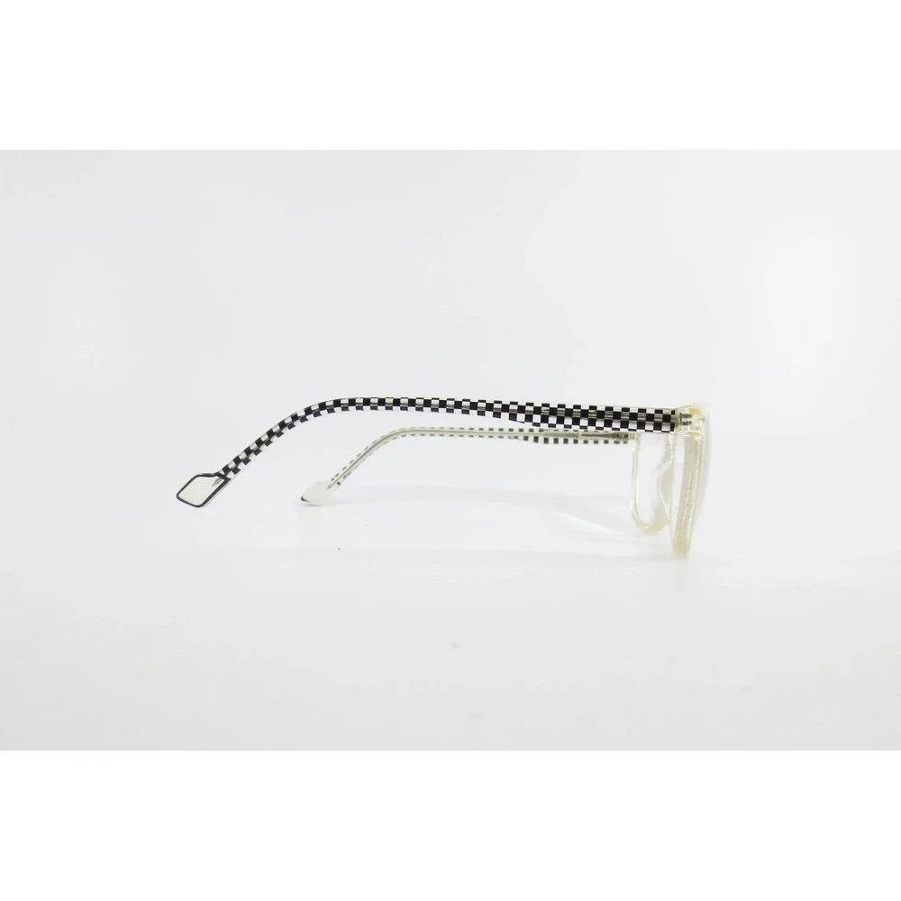 Clear Rectangular Eyeglass Frames Black White Checkered Temples 37496